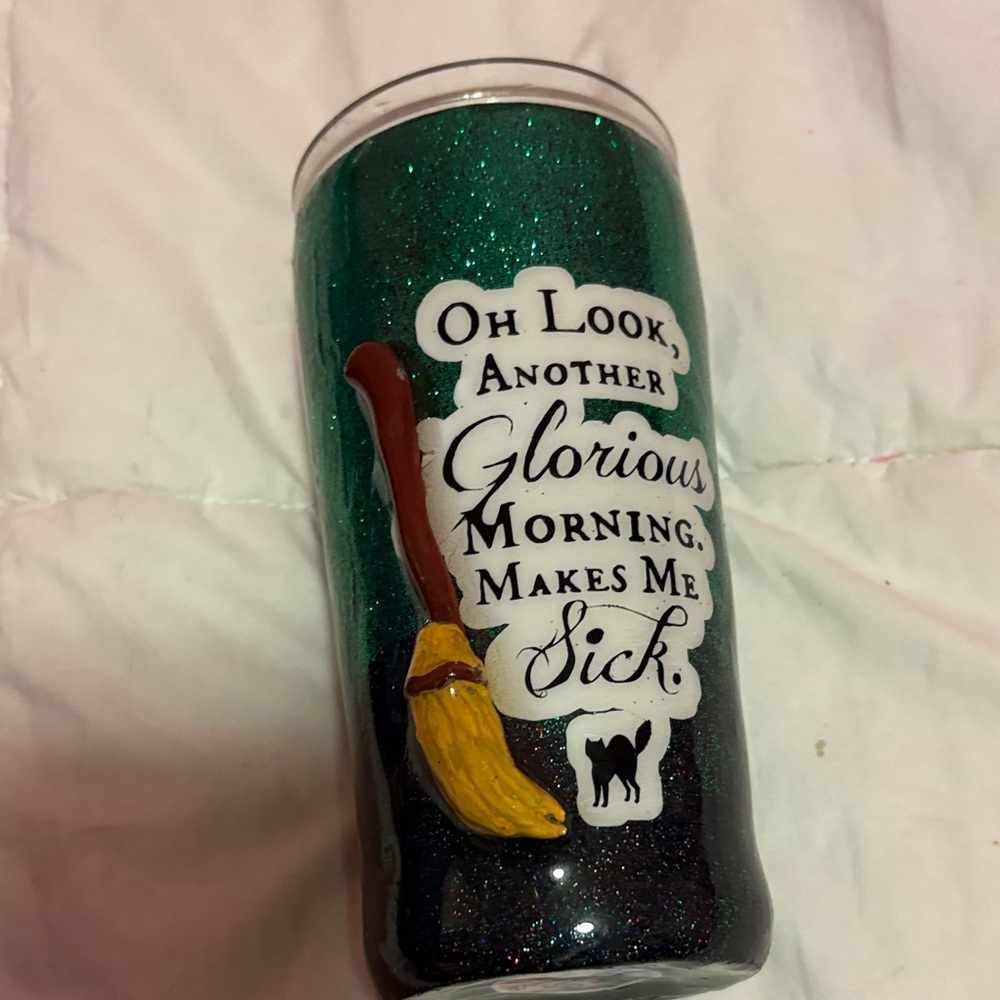 Tea n Cup Green and Black Glitter Tumbler